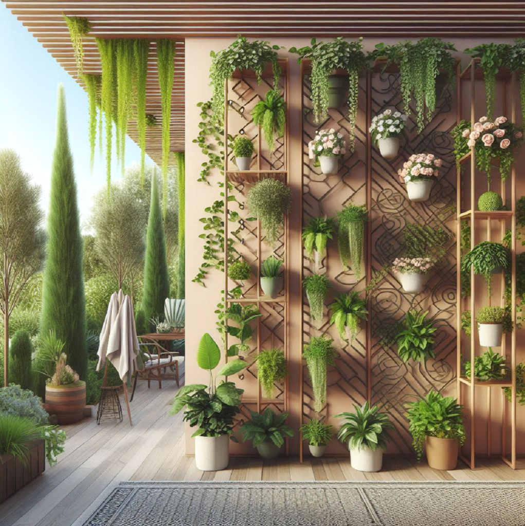 Vertical garden design with trellises and espaliers